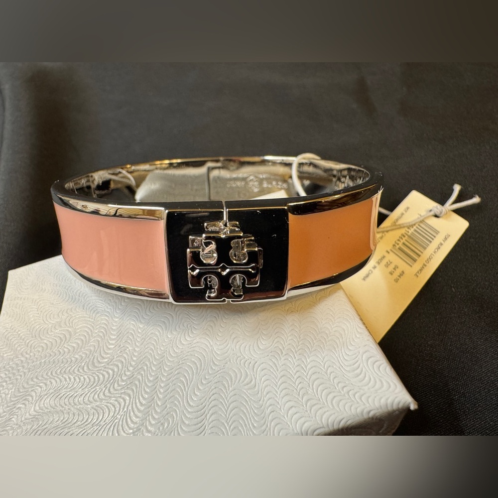 NWT Tory Burch Kira LOGO Pink and Silver Bangle Bracelet